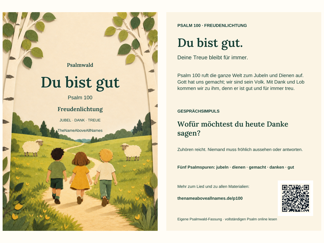 Vorder- und Rückseite der Psalmkarte zu Psalm 100: Du bist gut.